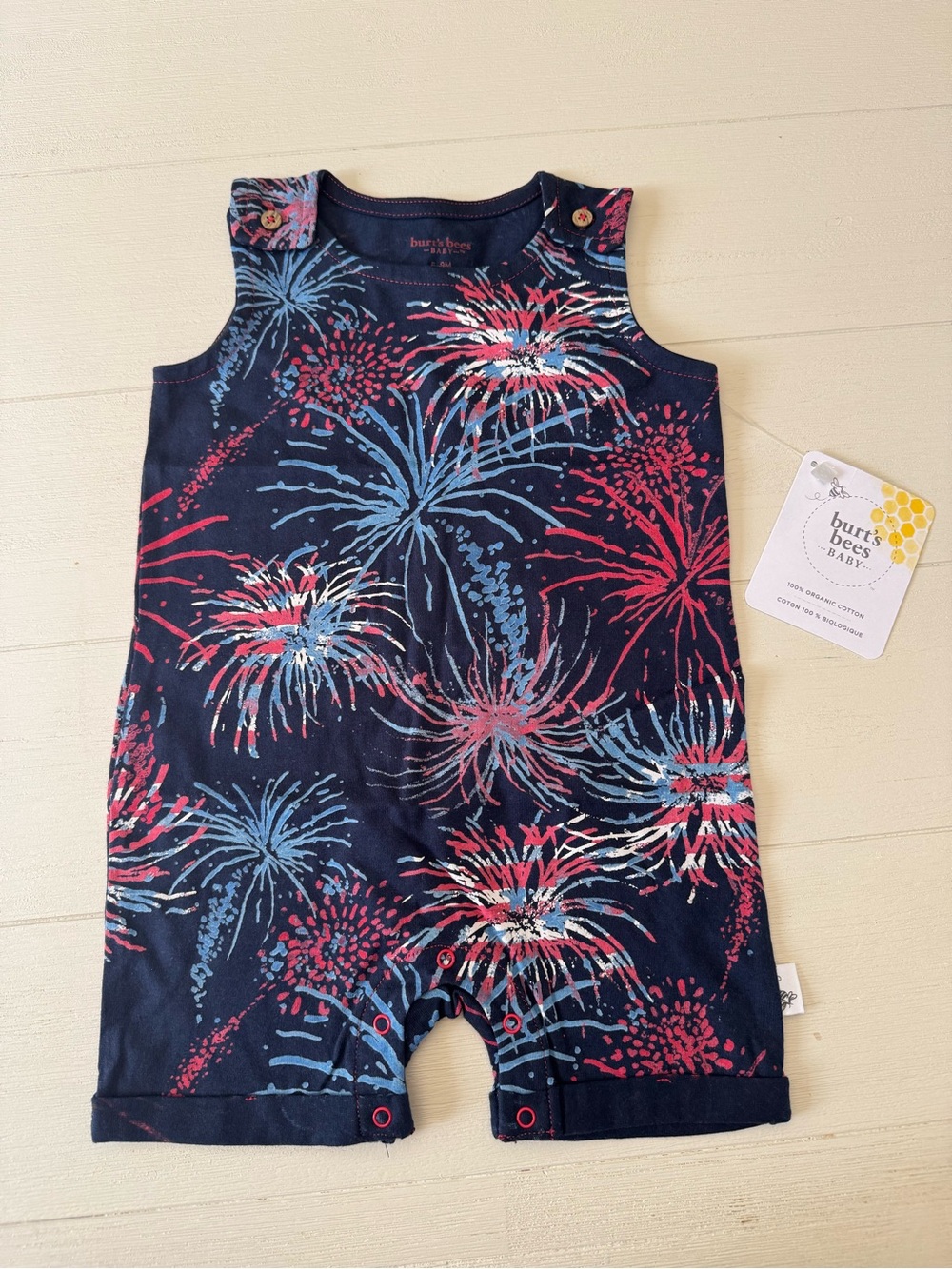Burt's Bees Baby Navy Firework Print One-Piece Romper